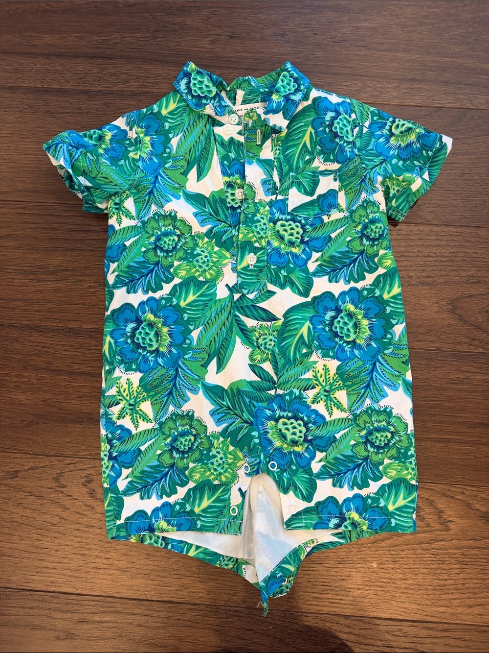 Janie and Jack Green & Blue Tropical Print Romper Size 12-18 Months - C52-037